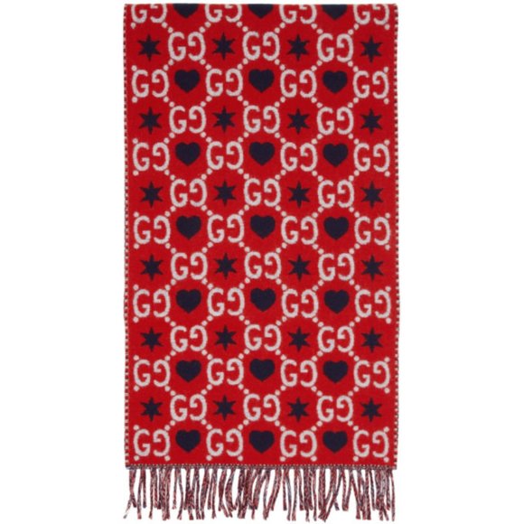 Gucci GG Hearts Scarf in Red new with tags - Picture 1 of 7